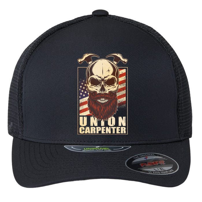 Vintage Union American Carpenter Bearded Skull Flexfit Unipanel Trucker Cap