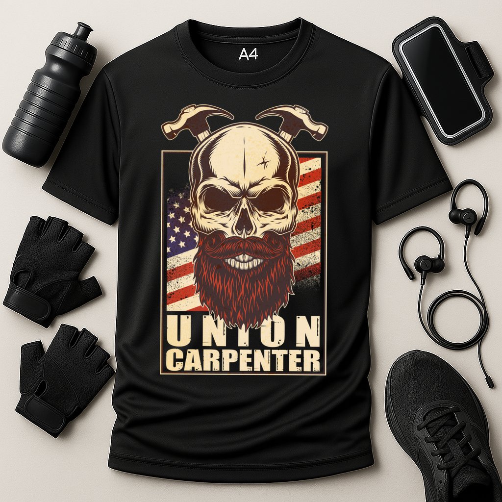 Vintage Union American Carpenter Bearded Skull Cooling Performance Crew T-Shirt