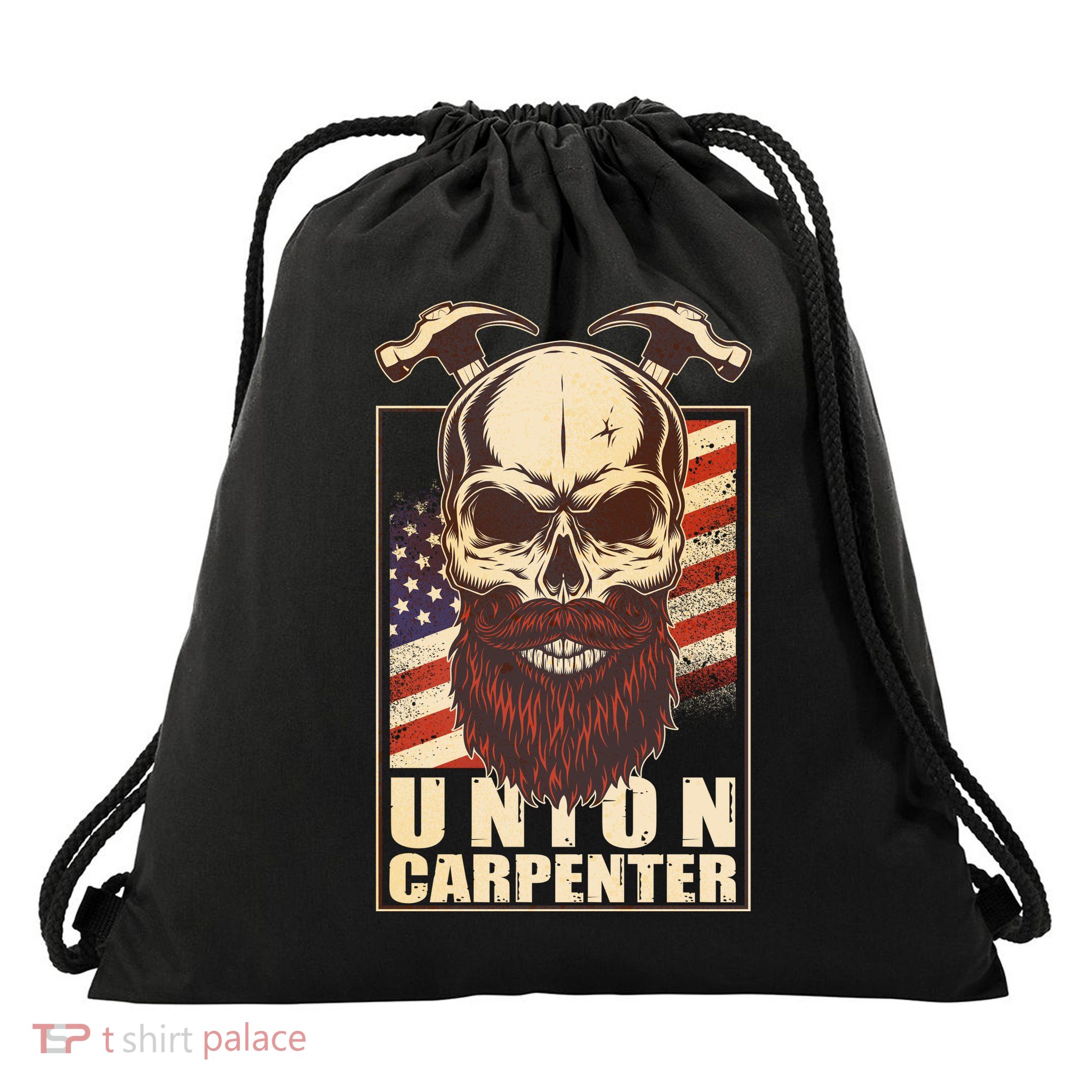 Vintage Union American Carpenter Bearded Skull Drawstring Bag