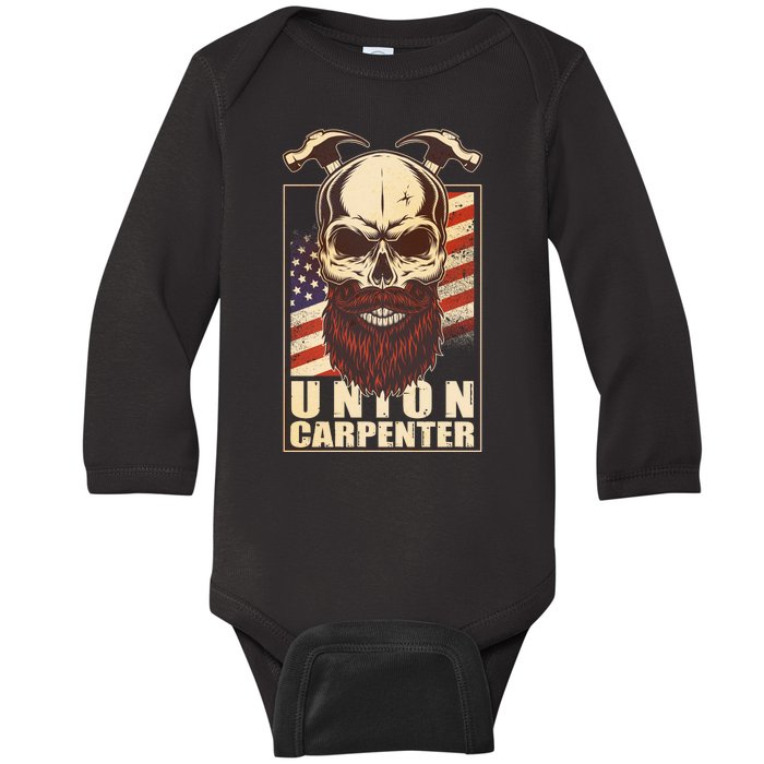 Vintage Union American Carpenter Bearded Skull Baby Long Sleeve Bodysuit