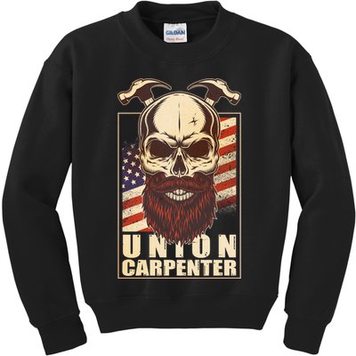 Vintage Union American Carpenter Bearded Skull Kids Sweatshirt