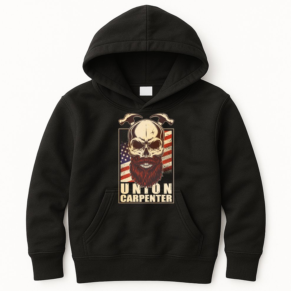 Vintage Union American Carpenter Bearded Skull Kids Hoodie
