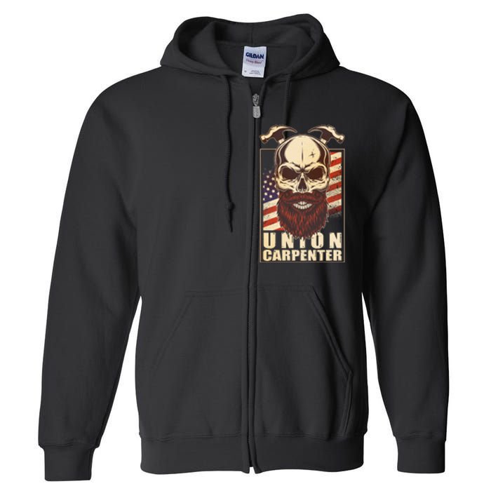 Vintage Union American Carpenter Bearded Skull Full Zip Hoodie