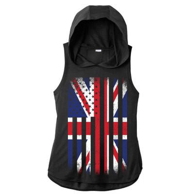 Vintage Union Jack British Flag United Kingdom  Ladies PosiCharge Tri-Blend Wicking Draft Hoodie Tank