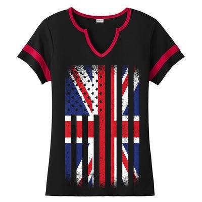 Vintage Union Jack British Flag United Kingdom  Ladies Halftime Notch Neck Tee