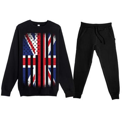 Vintage Union Jack British Flag United Kingdom  Premium Crewneck Sweatsuit Set