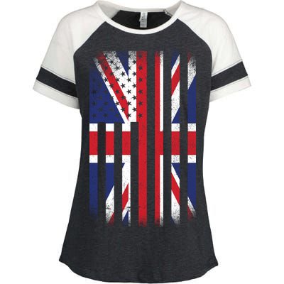 Vintage Union Jack British Flag United Kingdom  Enza Ladies Jersey Colorblock Tee