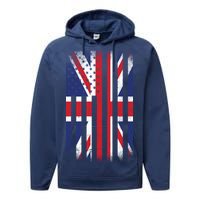 Vintage Union Jack British Flag United Kingdom  Performance Fleece Hoodie