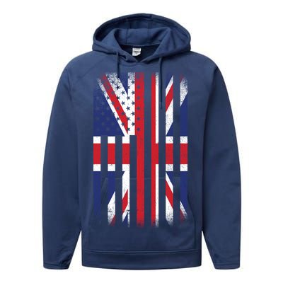 Vintage Union Jack British Flag United Kingdom  Performance Fleece Hoodie