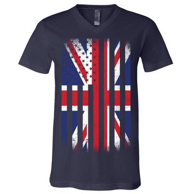 Vintage Union Jack British Flag United Kingdom  V-Neck T-Shirt