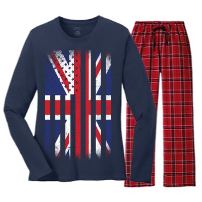 Vintage Union Jack British Flag United Kingdom  Women's Long Sleeve Flannel Pajama Set 