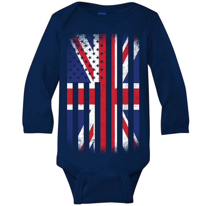 Vintage Union Jack British Flag United Kingdom  Baby Long Sleeve Bodysuit