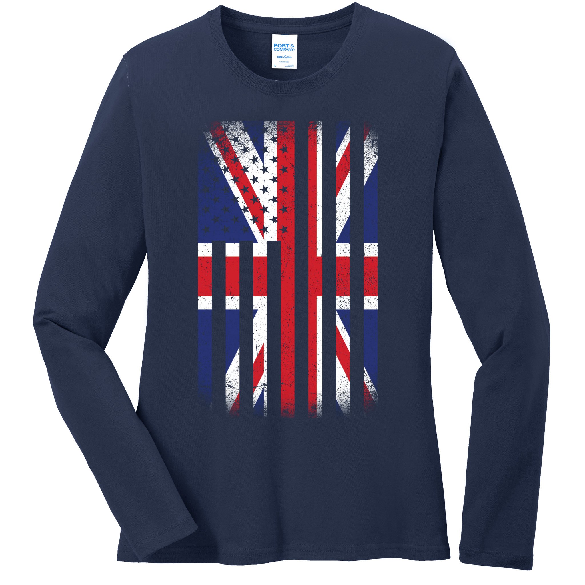 Vintage Union Jack British Flag United Kingdom  Ladies Long Sleeve Shirt