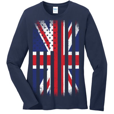 Vintage Union Jack British Flag United Kingdom  Ladies Long Sleeve Shirt