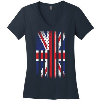 Vintage Union Jack British Flag United Kingdom  Women's V-Neck T-Shirt