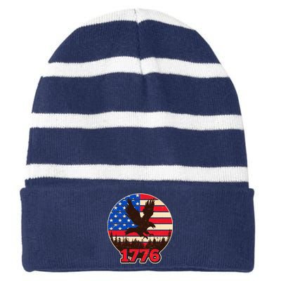 Vintage USA 1776 Emblem Striped Beanie with Solid Band