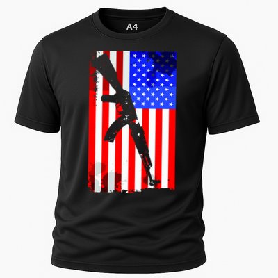 Vintage USA AK-47 Gun American Flag Performance Shirt