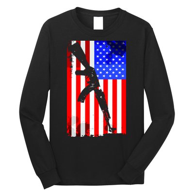 Vintage USA AK-47 Gun American Flag Long Sleeve Shirt