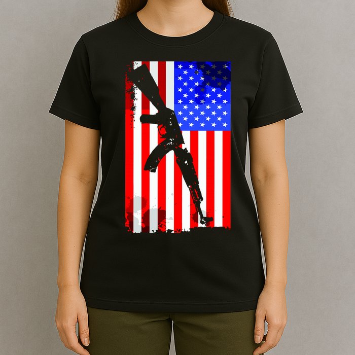 Vintage USA AK-47 Gun American Flag T-Shirt