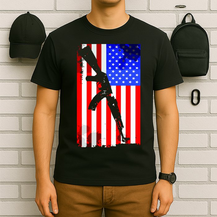 Vintage USA AK-47 Gun American Flag T-Shirt