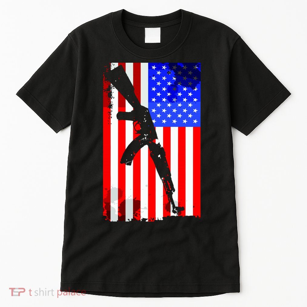 Vintage USA AK-47 Gun American Flag Tall T-Shirt