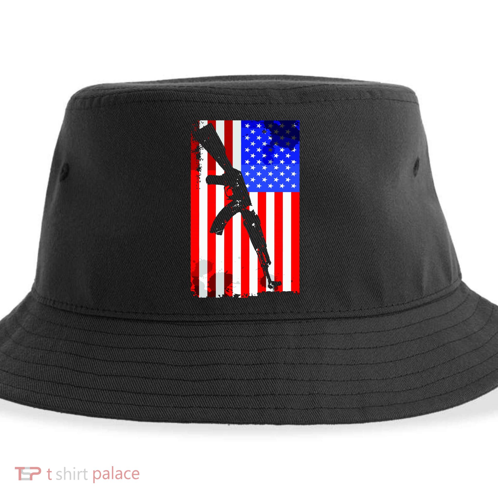 Vintage USA AK-47 Gun American Flag Sustainable Bucket Hat