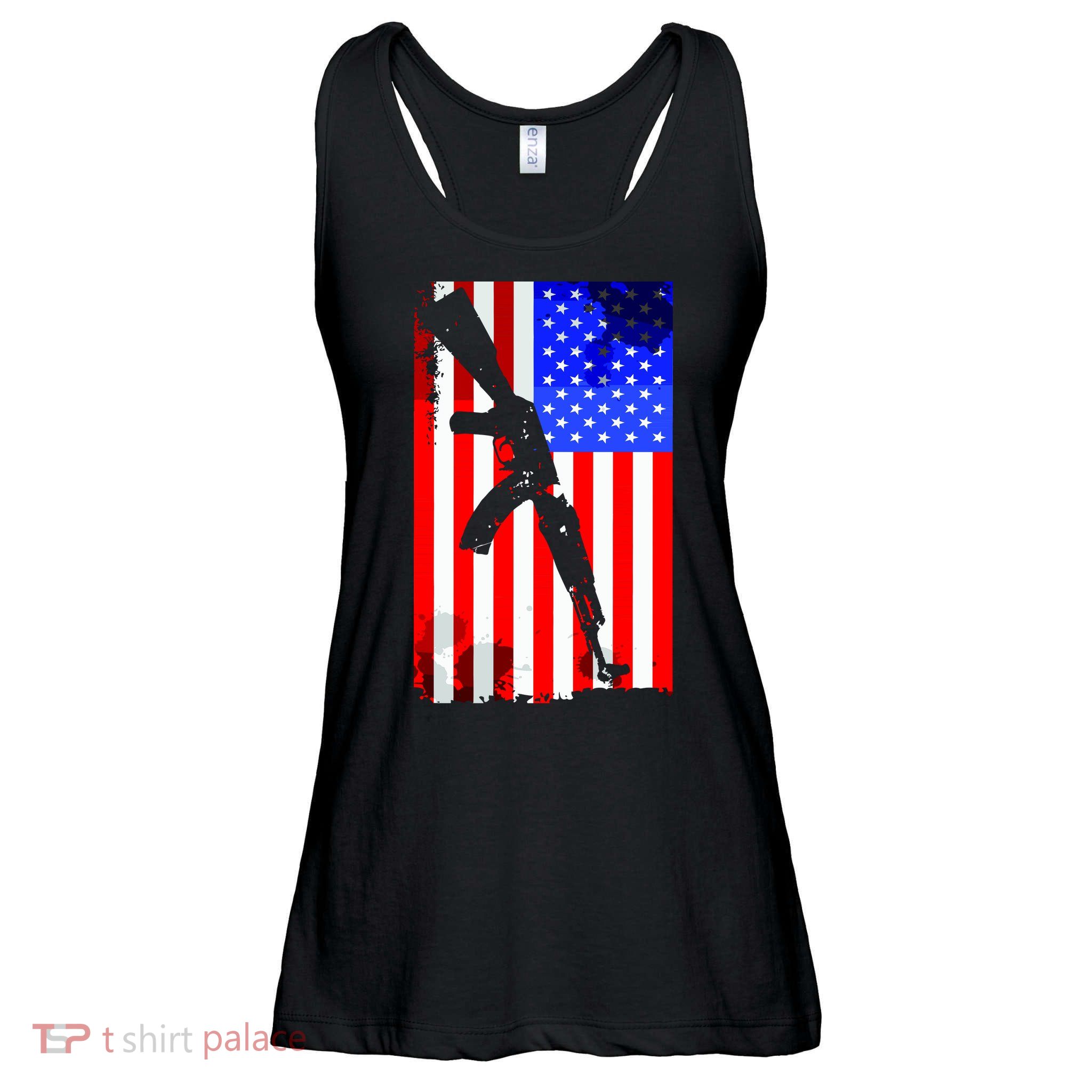 Vintage USA AK-47 Gun American Flag Ladies Essential Flowy Tank