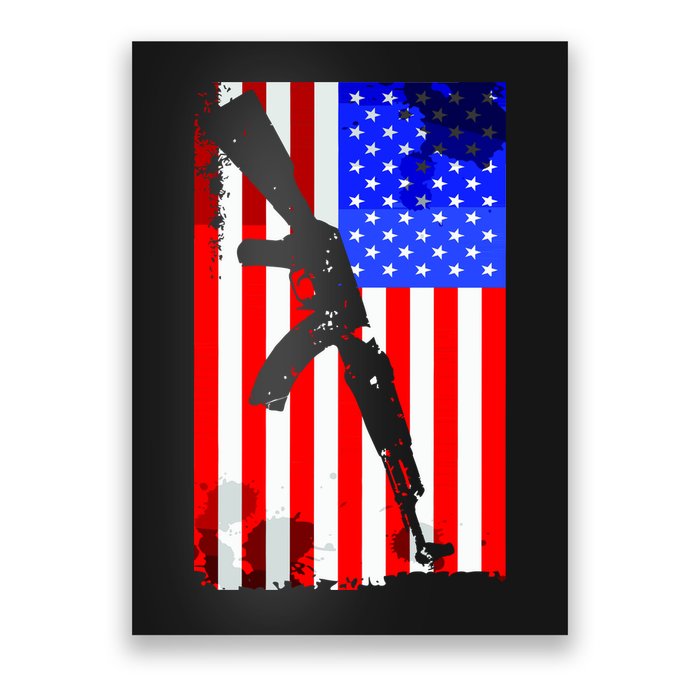 Vintage USA AK-47 Gun American Flag Poster