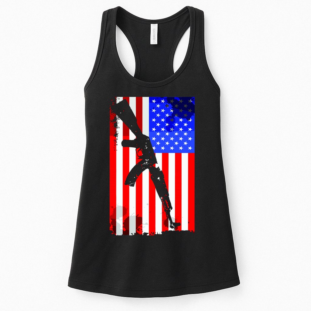 Vintage USA AK-47 Gun American Flag Womens Tank Top