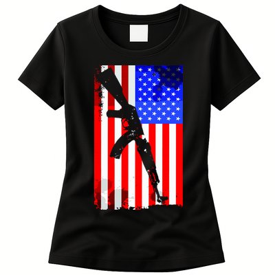 Vintage USA AK-47 Gun American Flag Womens T-Shirt