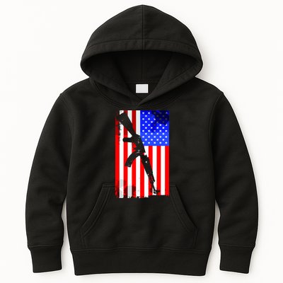 Vintage USA AK-47 Gun American Flag Kids Hoodie