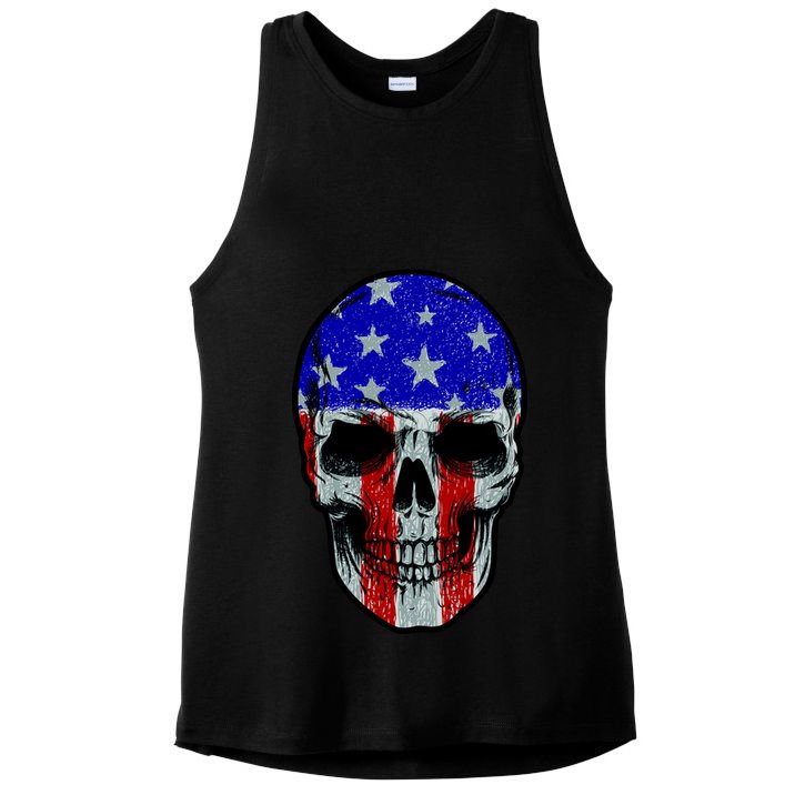 Vintage USA American Patriot Skull Ladies PosiCharge Tri-Blend Wicking Tank
