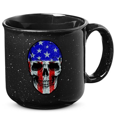 Vintage USA American Patriot Skull 15oz Campfire Ceramic Mug