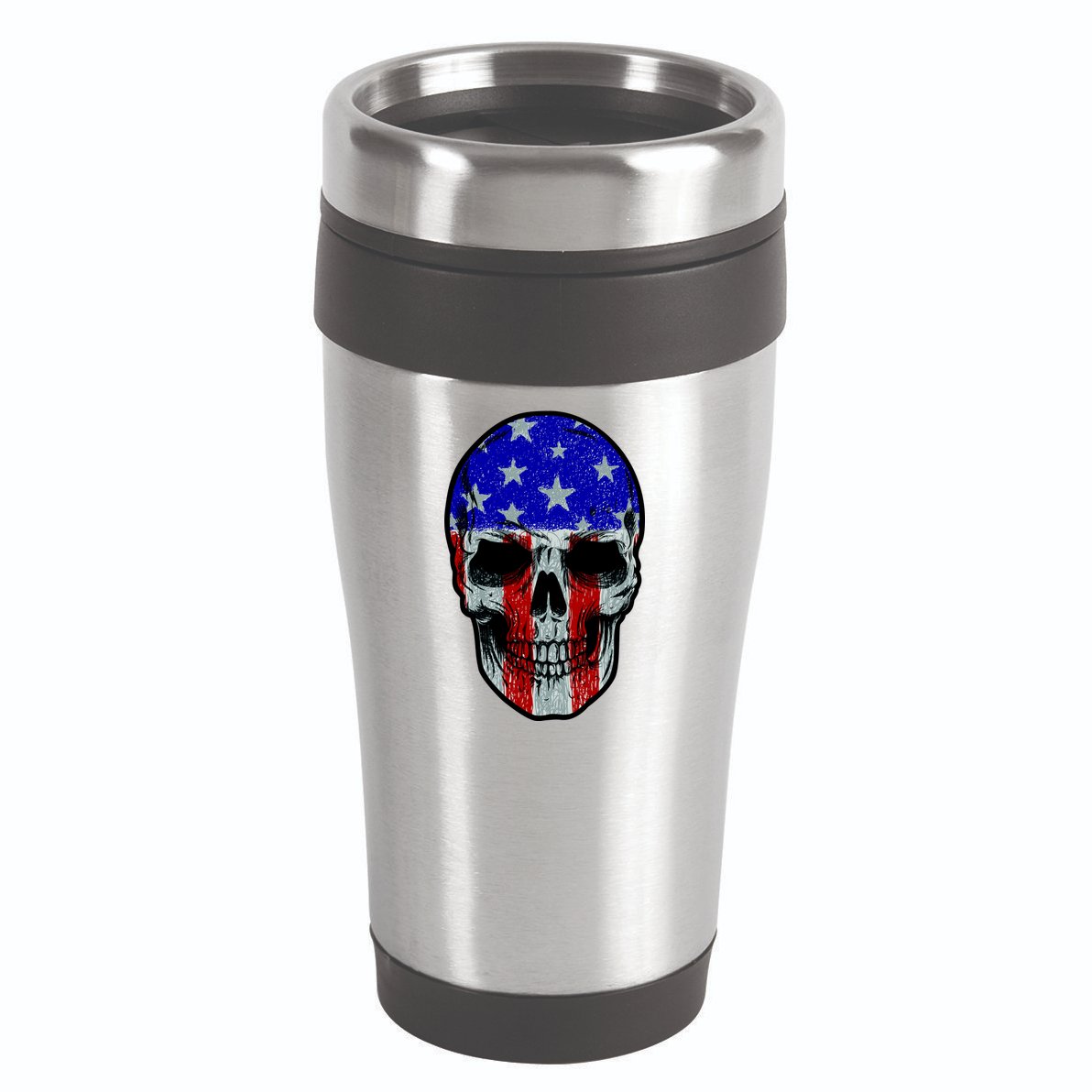 Vintage USA American Patriot Skull 16oz Travel Tumbler