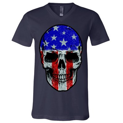 Vintage USA American Patriot Skull V-Neck T-Shirt