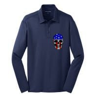 Vintage USA American Patriot Skull Silk Touch Performance Long Sleeve Polo