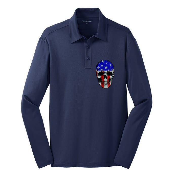 Vintage USA American Patriot Skull Silk Touch Performance Long Sleeve Polo