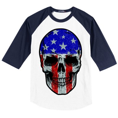 Vintage USA American Patriot Skull Baseball Sleeve Shirt