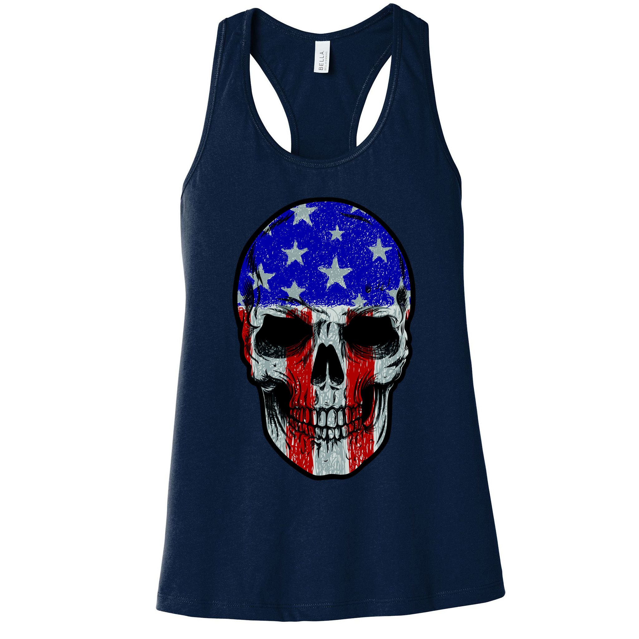 Vintage USA American Patriot Skull Womens Tank Top