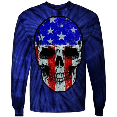 Vintage USA American Patriot Skull Tie-Dye Long Sleeve Shirt