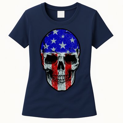Vintage USA American Patriot Skull Womens T-Shirt