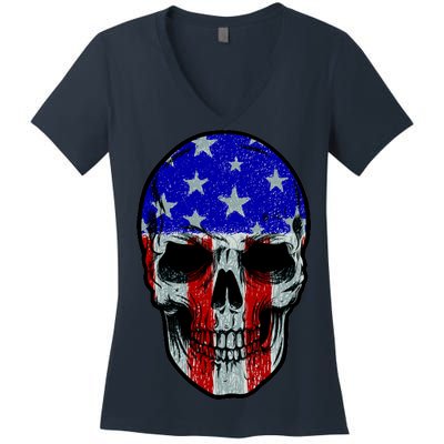 Vintage USA American Patriot Skull Women's V-Neck T-Shirt