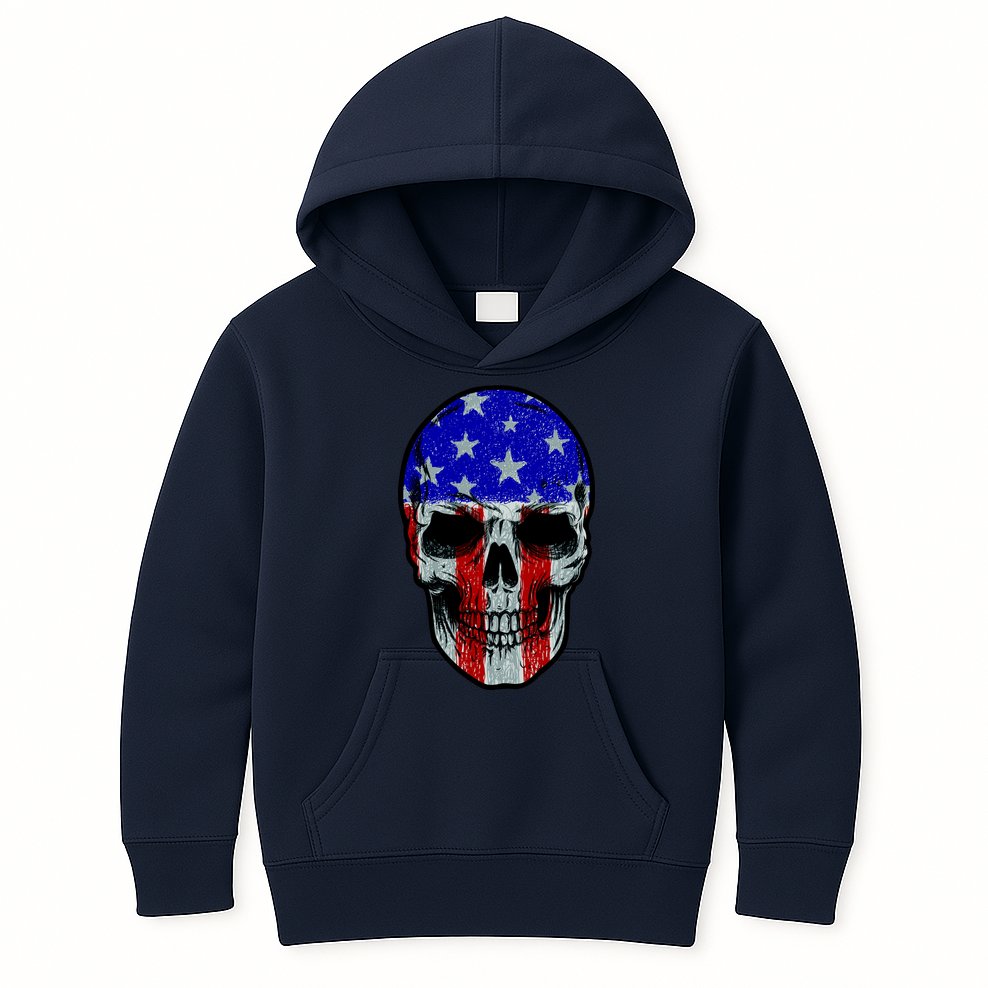 Vintage USA American Patriot Skull Kids Hoodie
