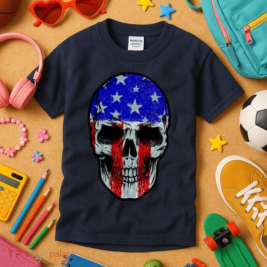 Vintage USA American Patriot Skull Kids T-Shirt