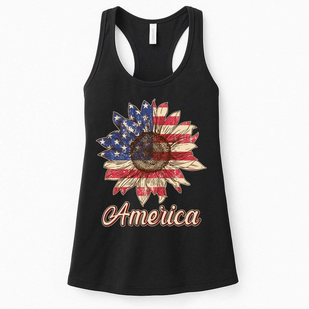 Vintage USA American Sunflower Womens Tank Top