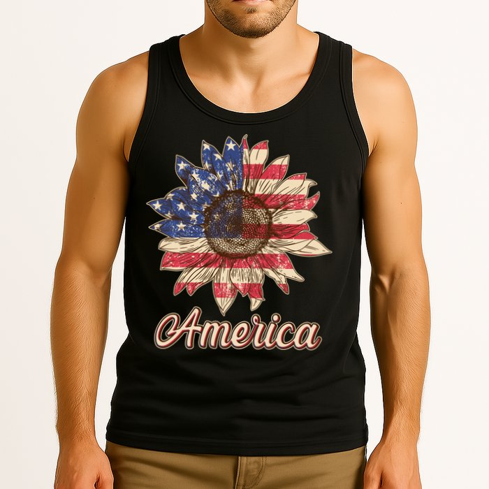 Vintage USA American Sunflower Tank Top