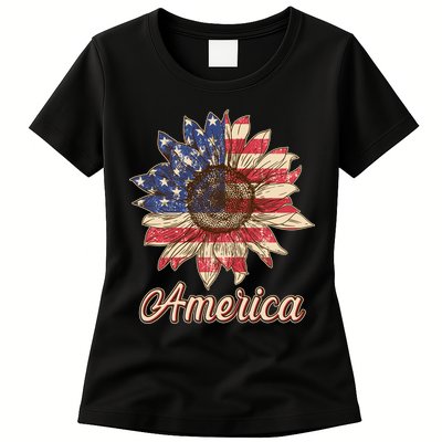 Vintage USA American Sunflower Womens T-Shirt