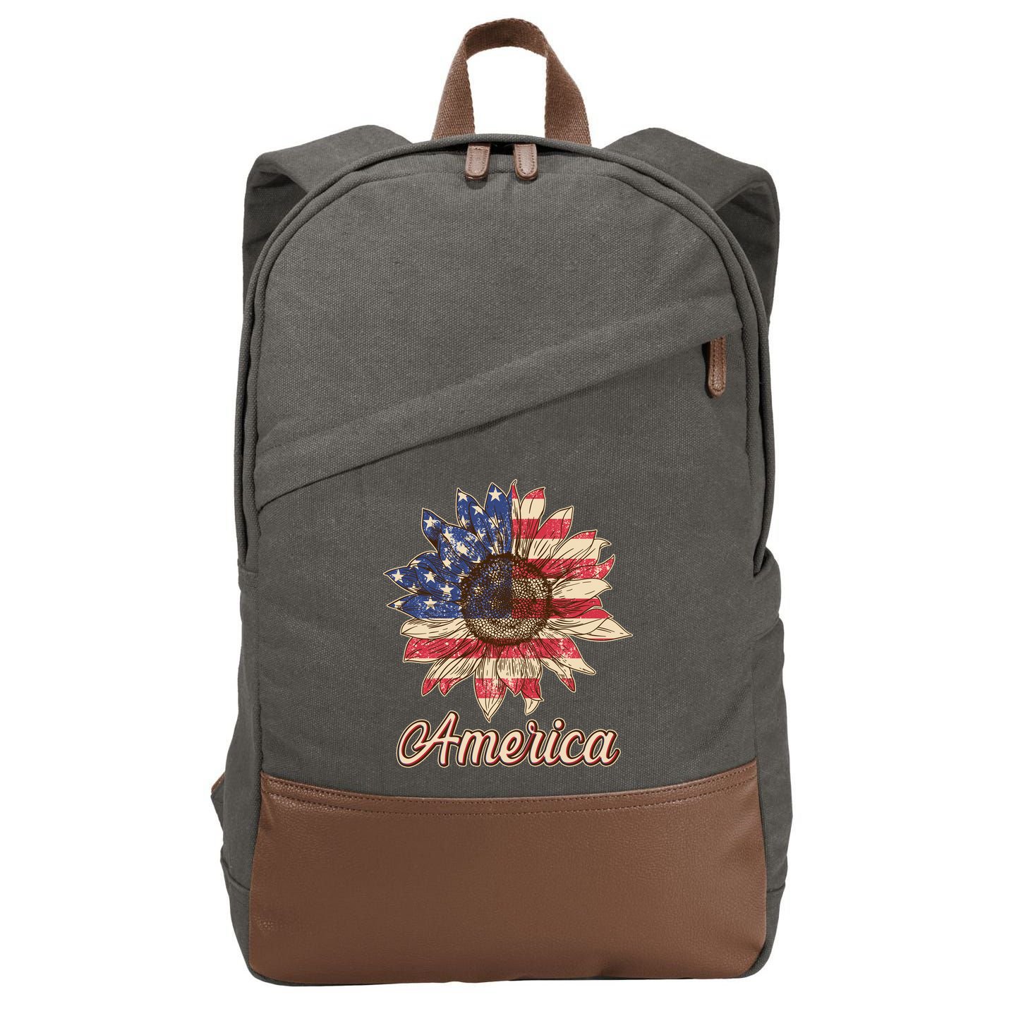 Vintage USA American Sunflower Cotton Canvas Backpack