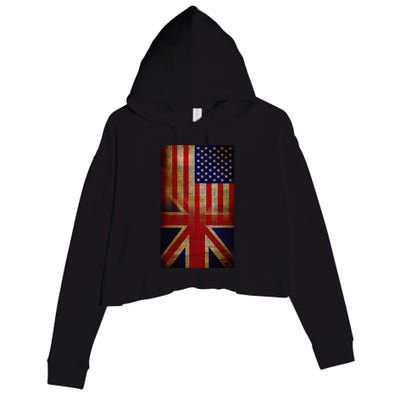 Vintage USA British Distress Flag Crop Fleece Hoodie