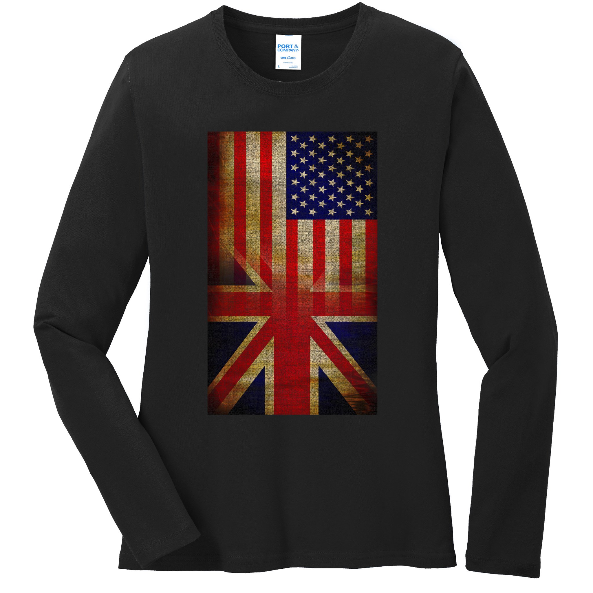 Vintage USA British Distress Flag Ladies Long Sleeve Shirt